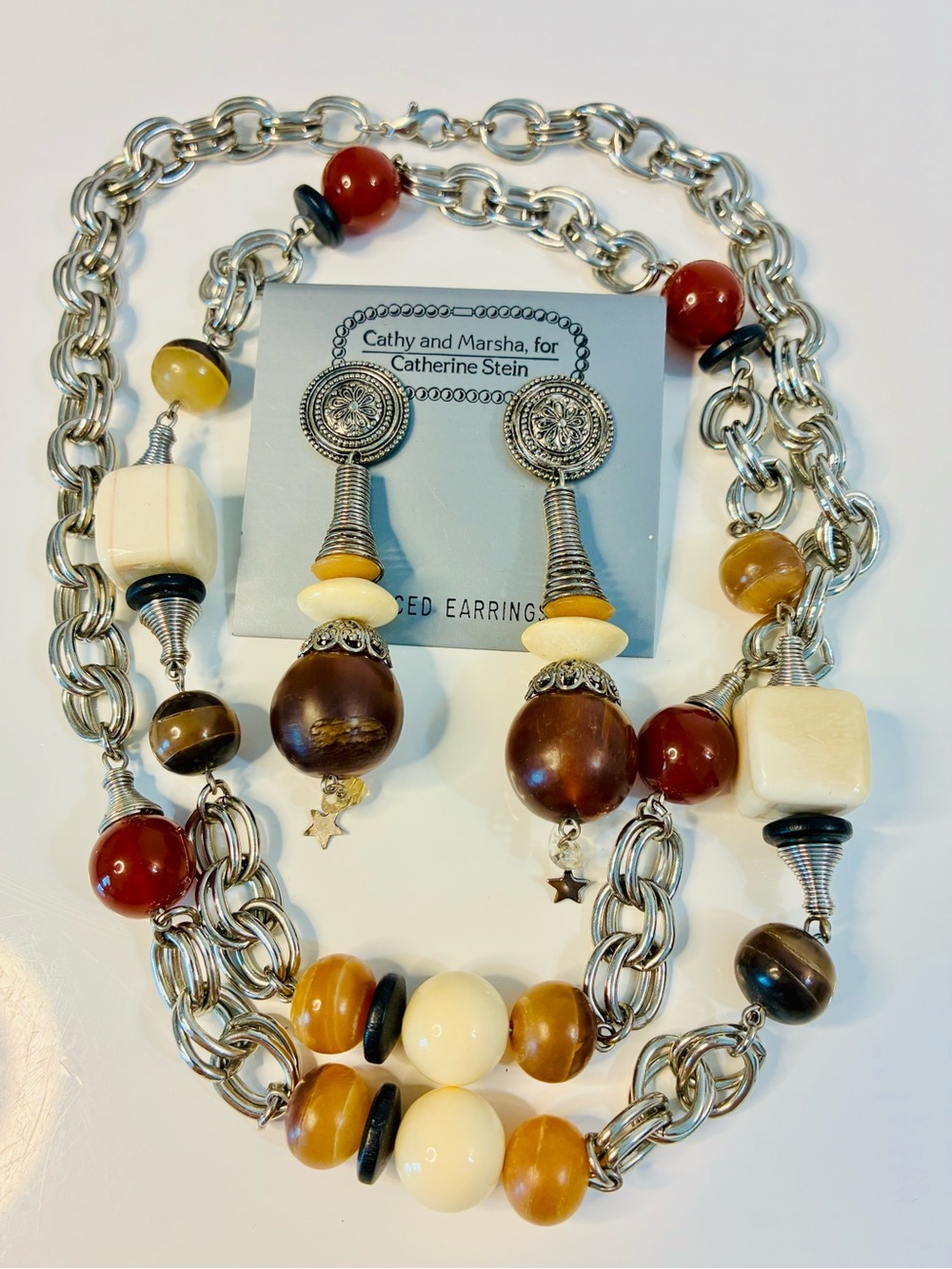 Cathy & Marsha for Catherine Stein Multicolor Bead Necklace & Matching Earrings